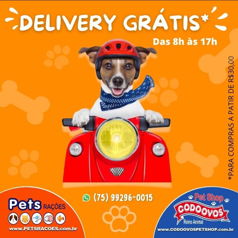 Codoovos PetShop e Pets Rações estão com Delivery grátis para os