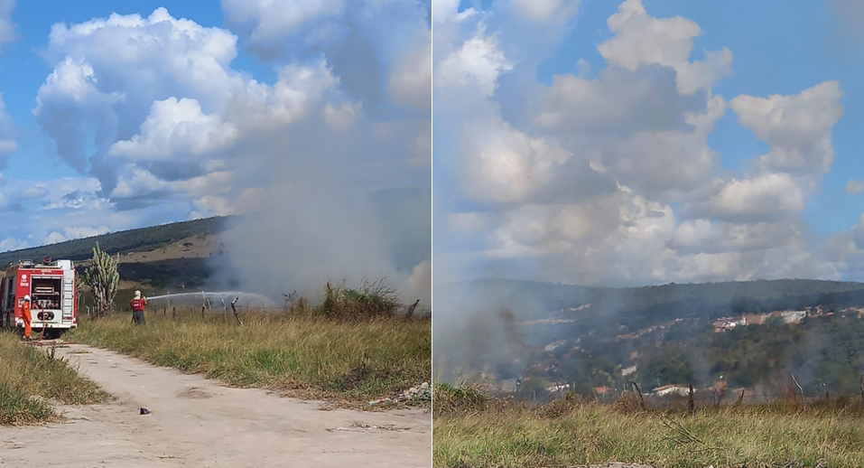 Bombeiros são acionados e controlam incêndio em área de matagal em Itaquara, no Vale do Jiquiriçá