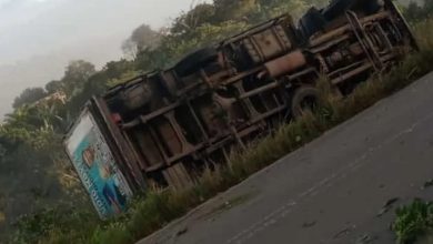 Caminhão tomba na BA-026, trecho de Elísio Medrado