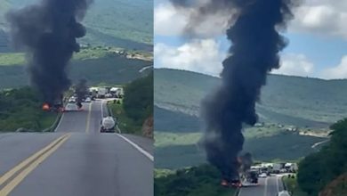 Carreta pega fogo e trava trânsito em Irajuba no Vale do Jiquiriçá