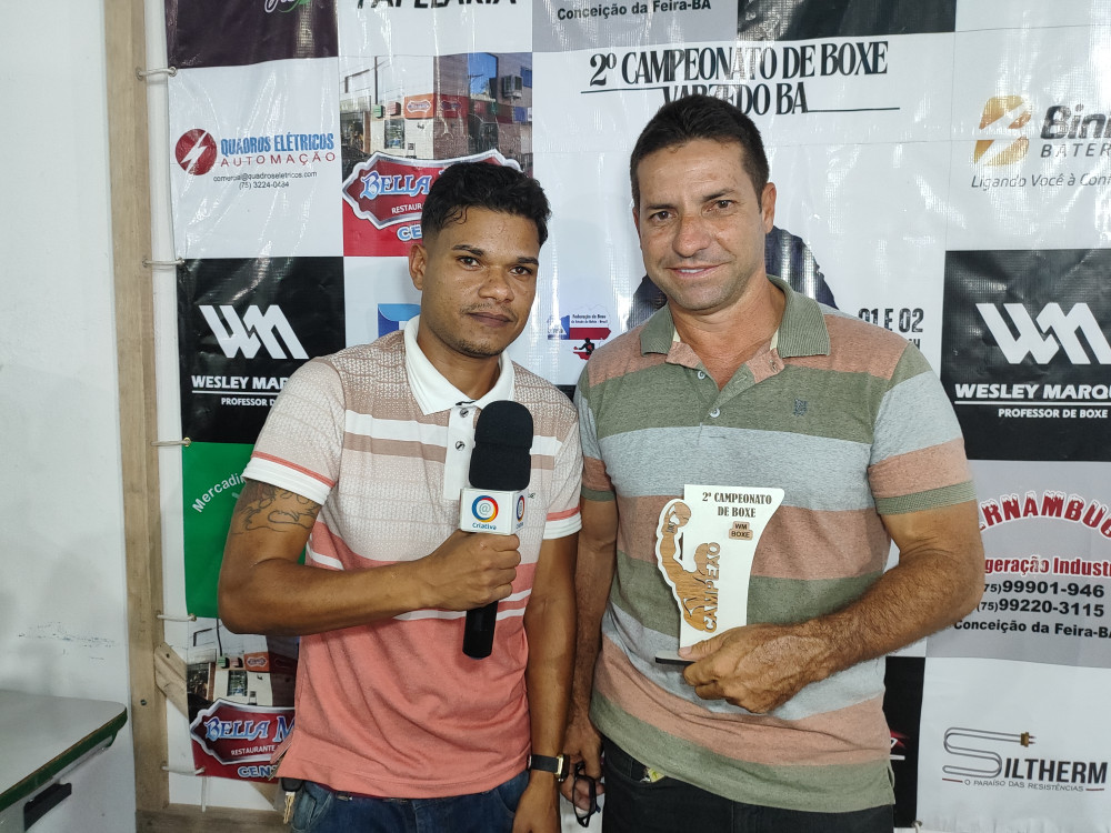 Prefeito de Varzedo, Ari Bahia, e Wesley Marques falam da parceria entre ambos no campeonato de boxe